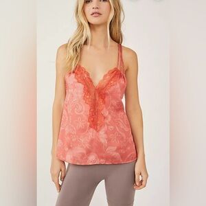 INTIMATELY FREE PEOPLE Off The Coast Satin Lace  Cami NWT Size XS Cloral